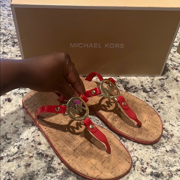 Michael Kors Red Sandals with Gold Accents - Picture 1 of 3